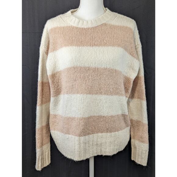 AMERICAN EAGLE! LUXEWOOL BLEND, FLUFFY PUNK, CREAM STRIPED SWEATER! SZ S - Picture 1 of 7